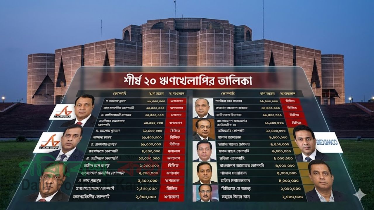 সংসদে দেশের শীর্ষ ২০ ঋণখেলাপির তালিকা প্রকাশ: অর্ধেকই বিতর্কিত এস আলমের দখলে