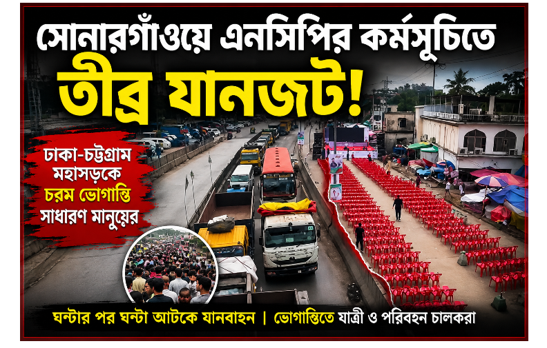 সোনারগাঁওয়ে এনসিপির কর্মসূচিতে ঢাকা-চট্টগ্রাম মহাসড়কে তীব্র যানজট
